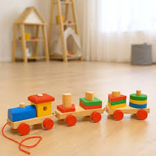 Train Toy Set For Toddler, Sorting And Shape Color Recognition Geometric Blocks